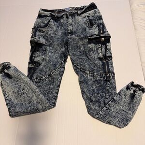 Women’s RedFox Y2K Acid wash cargo jeans with elastic hem sz 15